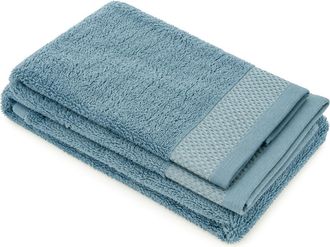 KASANOVA Set asciugamano viso e ospite cotone bordatura azzurro