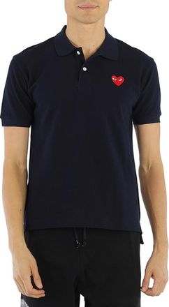 Comme Des Gar&ccedil;ons Embroidered Red Heart Polo Shirt In Navy, Size Small