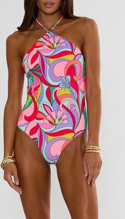 Beach Riot Lumi Floral Halter One-Piece Swimsuit in Pop Floral at Nordstrom, Size X-Large