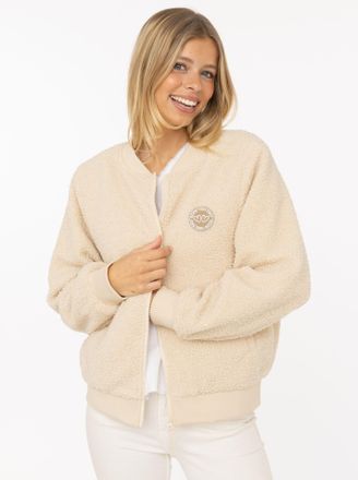 Zwillingsherz Bomberjacke ZWILLINGSHERZ Good Vibes, Damen, Gr. XXL, hellbeige, Boucl&eacute;, Obermaterial: 100% Polyester, unifarben, taillenbedeckt, ohne Ausschnitt, Rip