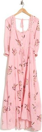 Free People Morning Meadows Floral Lace Trim Maxi Dress in Pink at Nordstrom Rack, Size X-Large
