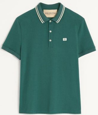 Valentino Cotton Piqu&eacute; Polo Shirt With VLogo Patch Man DARK GREEN XXL