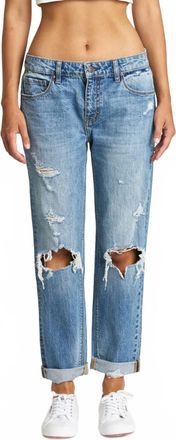 Eunina Jeans Ghosted Mid Rise Girlfriend Jeans In Medium Denim