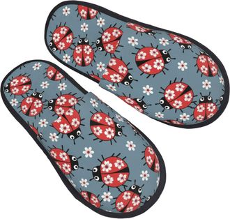 Generic Warm House Shoes Men Ladybug Flower Mens Slipper Breathable Womens Slippers for Indoor Bedroom Travel L