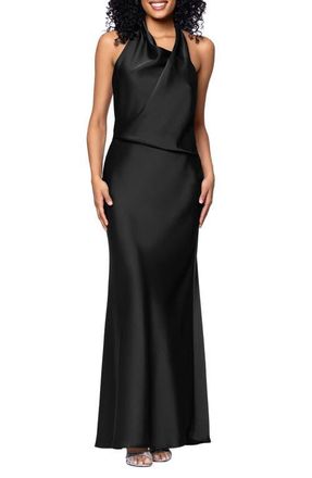 Betsy & Adam Drape Satin Gown in Black at Nordstrom, Size 12
