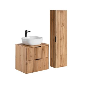 Petits Meubles Set mueble lavabo y columna estratificado marr&oacute;n