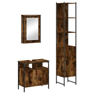 Berkfield Home 3 Piece Bathroom Furniture Set Smoked Oak Engineered Wood in Brown