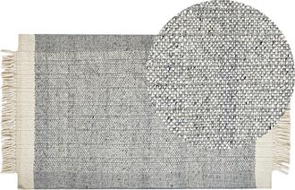 Beliani Alfombra De Lana Gris Blanco Crema 80 X 150 Cm Hecho A Mano Geom&eacute;trico Tatlisu