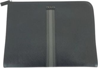 Prada Pre-owned Saffiano Leren L-Zip Clutch - Heren - Vintage Clutch - Zwart - ONE Size - Leer - Vintage