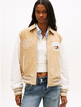 Tommy Hilfiger Womens Tommy Jeans Suede Varsity Jacket - Beige - XS