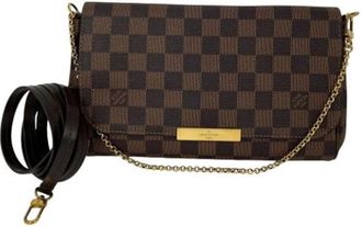 Louis Vuitton Pre-owned Favorite MM Damier Ebene Crossbody Tas - Dames - Vintage Clutch - Bruin - ONE Size - Leer - Vintage