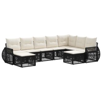vidaXL Conjunto De Sof&aacute;s De Jard&iacute;n 9 Pcs Negro Rat&aacute;n Sint&eacute;tico Vidaxl