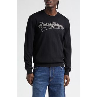 Dolce & Gabbana Long Sleeve Wool Crewneck T-Shirt in Nero at Nordstrom, Size 36 Us
