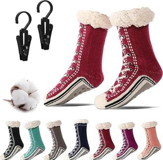 Generic Ultra-Thick Cute Slipper Home Socks-2026 New Ultra Tthick Cashmere Slipper Socks with Grips for Women (Red)