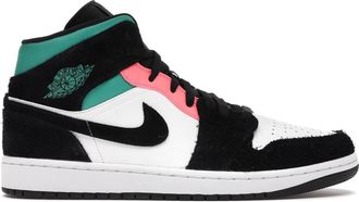Nike Jordan Jordan 1 Mid SE Leather Mens Lace Up Trainers - White Hot Punch Black - Size:UK 10.5