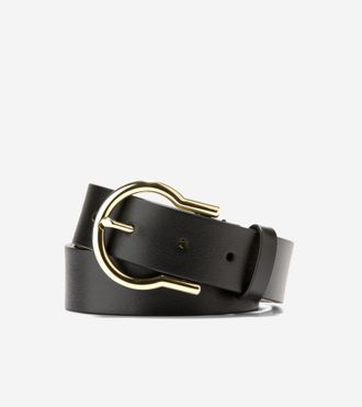 Cole Haan Womens 32MM Hinged Buckle Belt - Black Size Medium
