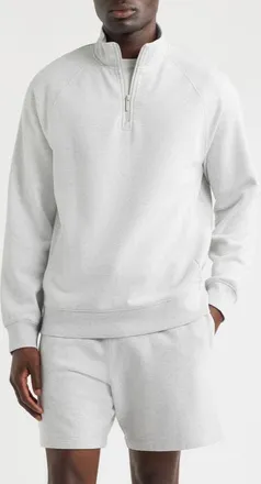 Zella Cotton French Terry Quarter Zip Sweatshirt in Grey Lunar Heather at Nordstrom, Size Xx-Large