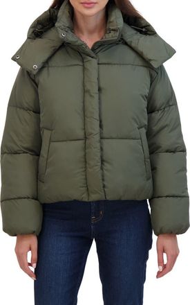 Sebby Short Hooded Puffer Jacket in Olive at Nordstrom Rack, Size X-Large