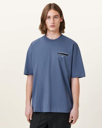 AllSaints Cotton Redact Oversized Embroidered Logo T-Shirt, Size: XS