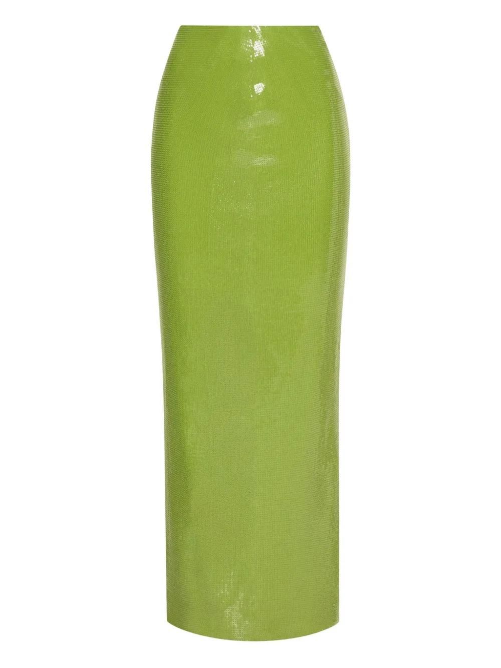 Jupe Crayon En Cuir Rouge Oscar De La Renta - Taille 8 - Détails Surpiqués - Occasion En Très Bon état