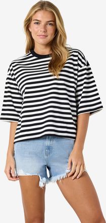 Noisy May Sweatshirt NOISY MAY NMEMBER 2/4 STRIPE SWEAT BOX, Damen, Gr. XL, schwarz stripes:cloud dancer, Sweatware, Obermaterial: 100% Baumwolle, gestreift, no