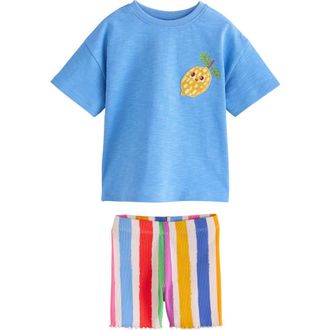 Next Kids Lemon Appliqu&eacute; Tee & Shorts Set in Blue at Nordstrom, Size 1.5-2Y
