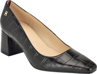 Tommy Hilfiger Opheili Block Heel Pump in Black Croc at Nordstrom, Size 9.5