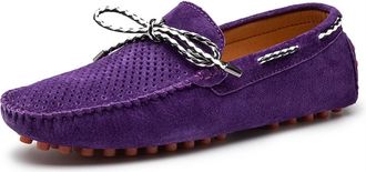 Generic Mens Loafers Shoes PU Suede Vamp Deck Shoes Design 1-Eye Perforated Option Breathable Resistant Anti-Slip Flat Heel Lightweight Comfortable Fashion(Pu