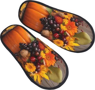 Generic Fluffy Slippers Autumn Bouquet Pumpkin For Thanksgiving Pattern Slippers Casual Warm House Slipper For Hotel Party Women M