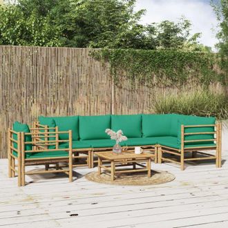 vidaXL Set De Muebles De Jard&iacute;n 7 Piezas Bamb&uacute; Con Cojines Verde Vidaxl