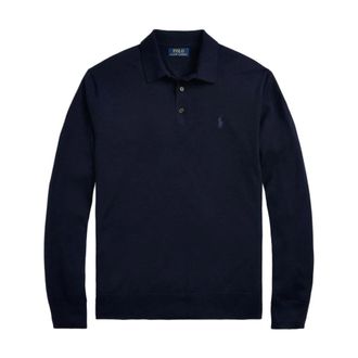 Ralph Lauren V-neck Knitwear, male, Blue, M, Wool Polo-Collar Jumper