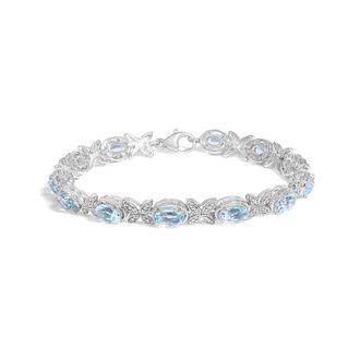 House of Brilliance 925 Sterling Silver Oval Blue Topaz Diamond Butterfly Link Bracelet