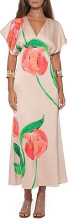 Adelyn Rae Madelyn Floral Flutter Sleeve Satin Maxi Dress in Floral Print at Nordstrom, Size X-Small