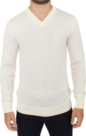 Ermanno Scervino ivory Wool Blend V-neck Pullover Mens Sweater