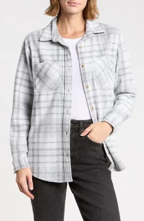 Beach Lunch Lounge Plaid Jacquard Knit Shacket in Lead Grey at Nordstrom, Size X-Small