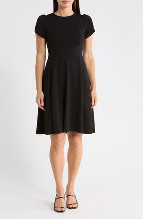 Calvin Klein Tulip Sleeve Fit & Flare Dress in Black at Nordstrom Rack, Size 12