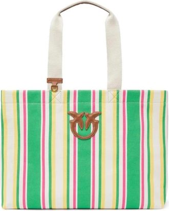 Pinko Canvas Shopping Bag in Geel/Roze/Groen - Dames - Shoppers - Veelkleurig - ONE Size - Tassen
