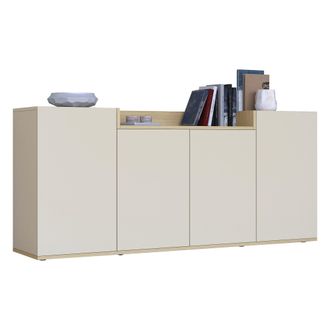 Dmora Aparador Swink, 6 Estantes, Puerta Abatible, Hecho En Italia, 4 Puertas, 160x35x70h Cm Blanco Cashmere