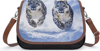 Generic Snowy Leopards Running Crossbody Bags for Women Fashion Leather Shoulder Handbags With Adjustable Strap