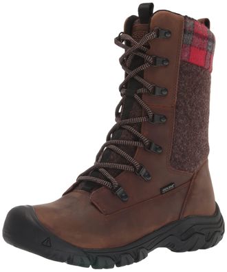 Keen Women GRETA TALL BOOT WP, BROWN/RED PLAID, 7