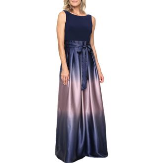 S.L. Fashions SLNY Ombre Satin Gown in Navy/mauve at Nordstrom, Size 14 P