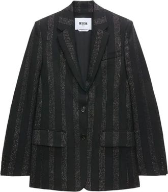 Msgm Tailored Zwart Wollen Jas met Lurex - Dames - Blazers - Zwart - M - Wol - Jassen