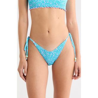 Kulani Kinis Smocked Side Tie Bikini Bottoms in Ocean Kisses at Nordstrom, Size X-Small