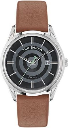 Ted Baker Recycled Stainless Steel Leather Strap Watch in Brown at Nordstrom Rack