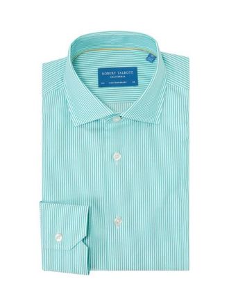 Robert Talbott Reynolds Dobby Stripe Shirt in Contemporary Fit in Green at Nordstrom, Size 15.5