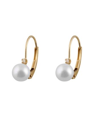 Splendid Pearls 14K 0.02 Ct. Tw Diamond & 5-6Mm Freshwater Pearl Earrings