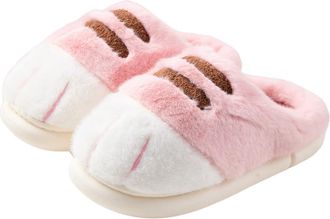Generic Womens Cat Paw Slippers Cute Fuzzy Plush House Shoes Winter Warm Cozy Animal Paw Design Soft Furry Slip-On Non-Slip Indoor Bedroom Home Shoes,Pink,8.5