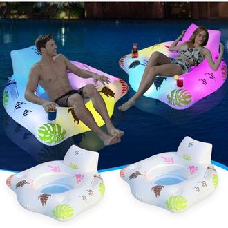 OEM Flotadores Inflables Para Piscina (paquete De 2) Con Luces Cambiantes, Energ&iacute;a Solar, 2 Portavasos Y 2 Asas, Flotador Grande Para Piscina, Flotador De