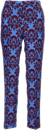 Alberto Biani Light Blue Damask Silk Straight-Leg Pants