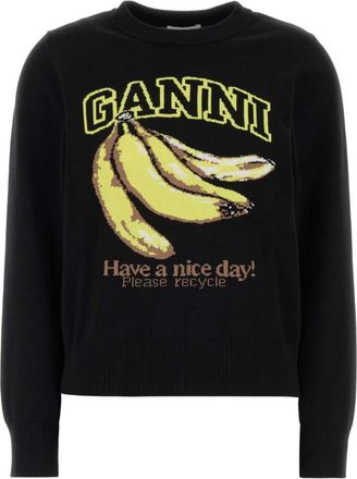 Ganni Black Graphic Crew Neck Sweatshirt